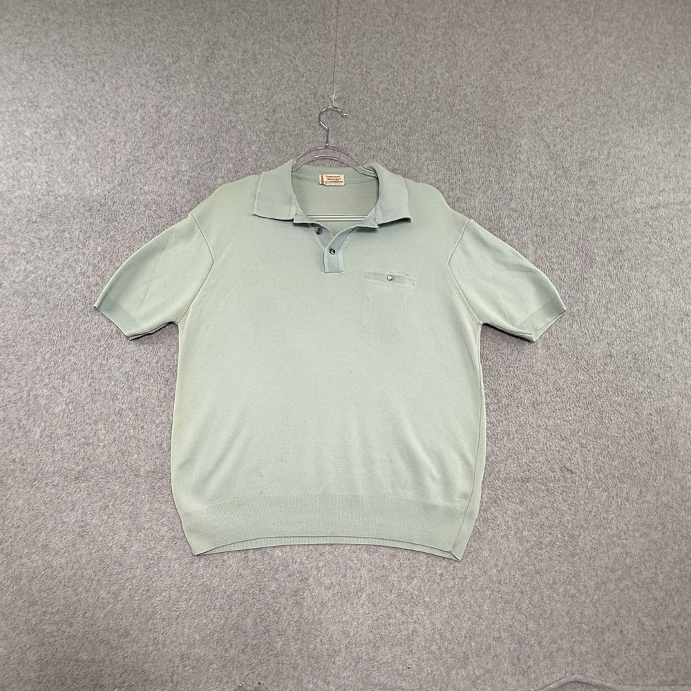 Vintage 60s 70's JCPenney Towncraft Ban-Lon Polo Shirt Nylon Knit‎ Men's M Green